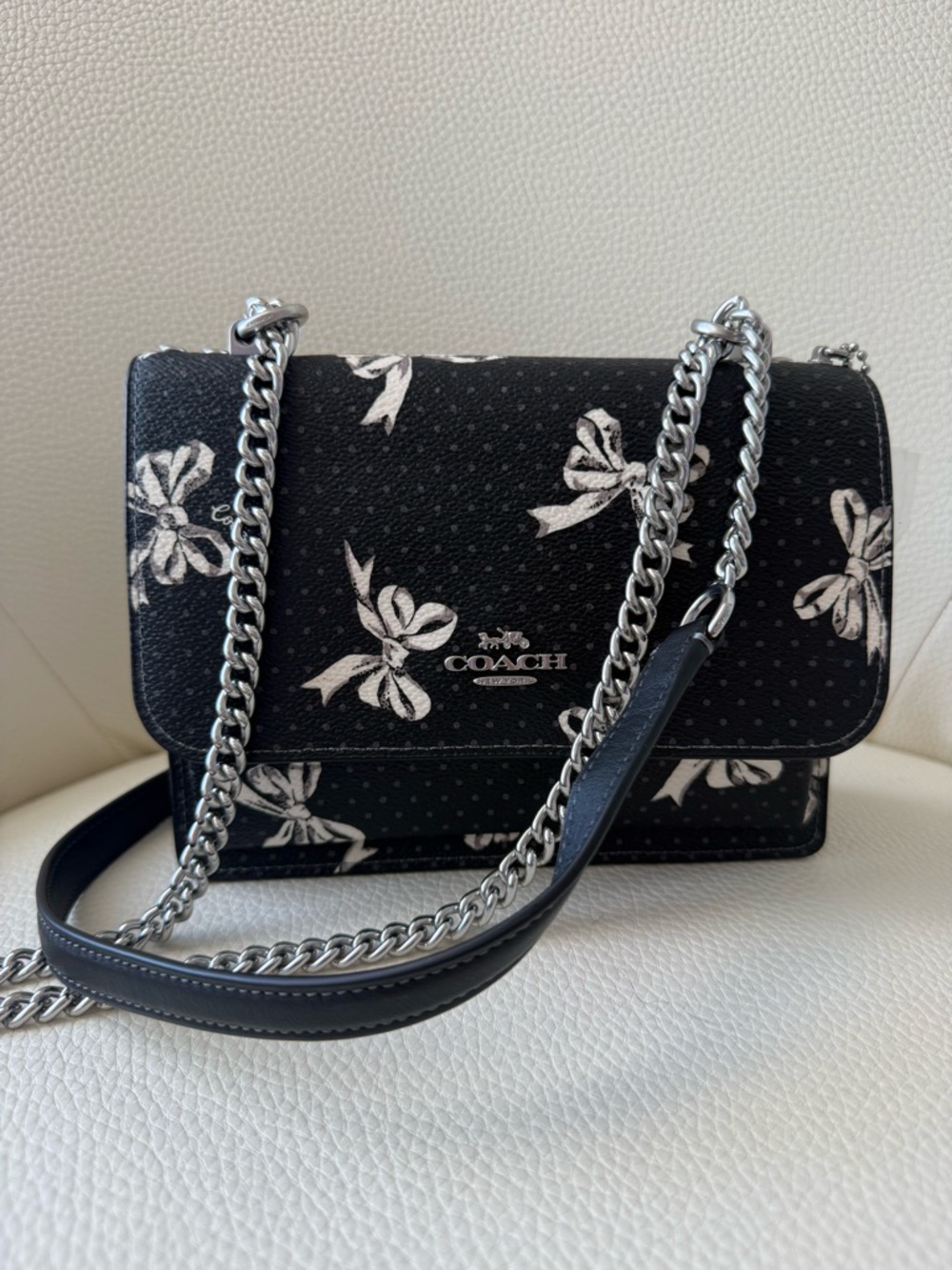 Coach Mini Klare Black Bow Print Chain Crossbody Bag - NWOT
